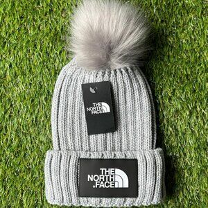 The North Face TNF Logo Box Cuffed Knitted Beanie Silver